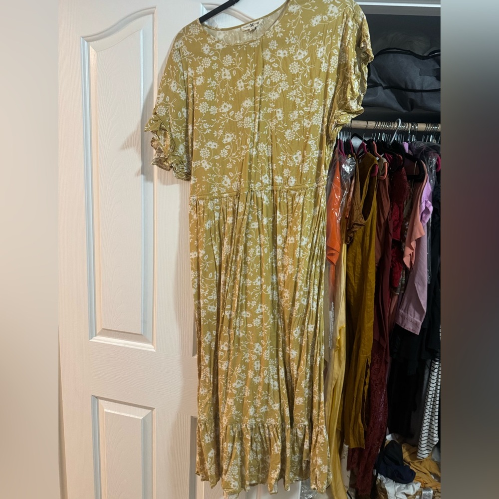Nightcap Olive/yellow Floral Maxi/midi Dress